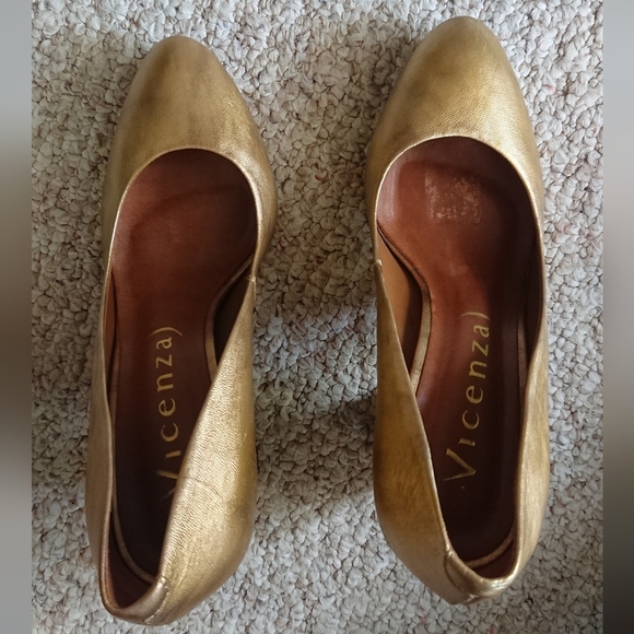 Anthropologie Vicenza Gold Chunky Heels with Glitter Block Heel size 37/36.5 - Picture 2 of 14